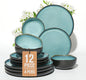 Stoneware Dinnerware Sets, Kitchen Plates and Bowls Set, Ceramic Dish Set for 4, Modern Chip & Scratch Resistant Dishware Sets, Durable Reactive Glaze Dinner Set, Green Black