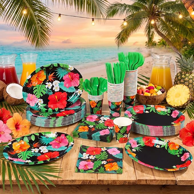 350 Pcs Hawaiian Luau Party Supplies 12 in Disposable Tropical Aloha Oval - Image 2