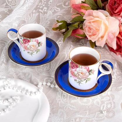KAMMAK Tea Cups and Saucers Set of 2, Porcelain Coffee Cups, JBE015 | Stackable - Image 5