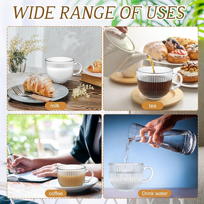 12 Pack Glass Coffee Mugs with Handles, 12 Ounces Glass Breakfast Mugs Bulk - Image 6
