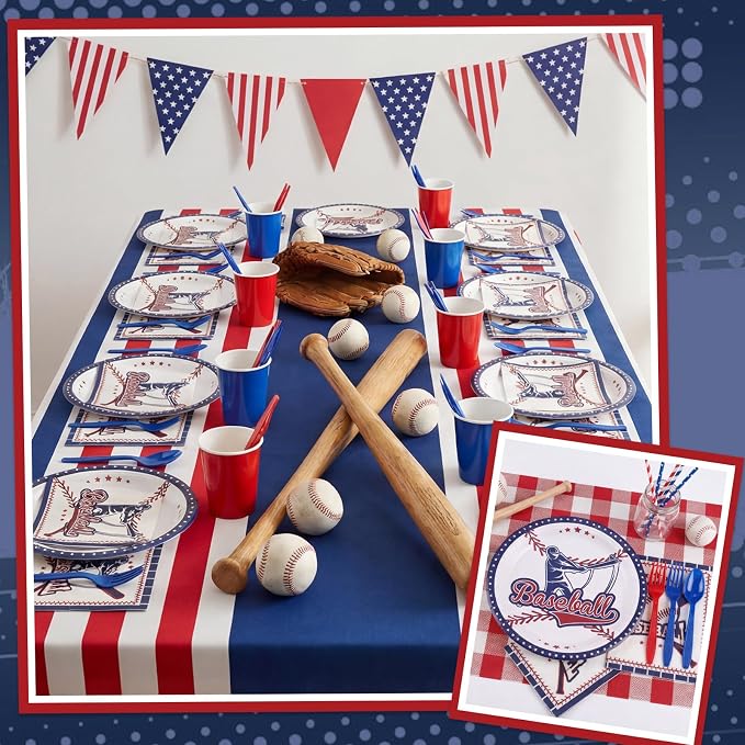 NatNarr 50 Pcs Baseball Plates and Napkins, Disposable Baseball Party Supplies - Image 6