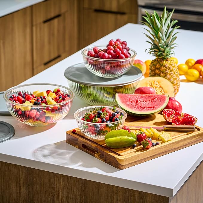 8pc Ribbed Glass Mixing Bowls - Image 2