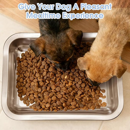 Fhiny 4 PCS Stainless Steel Dog Bowls, Metal Shallow Puppy Bowls 10"×7.5" Indoor & Outdoor Universal Dog Food Plate Whisker Fatigue Friendly Cat Dishes Easy to Clean for Puppy Kitten Doggy 1.2" H