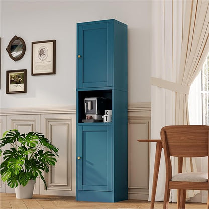 2-Door Metal Storage Cabinet, Tall Slim Pantry Organizer with 3 Adjustable Shelves (120LBS/Shelf), Anti-Tipping Waterproof Cabinet for Bathroom/Kitchen/Home Office/Small Spaces,(1PC,Blue)
