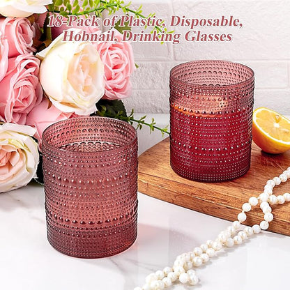 18PCS Hobnail Plastic Drinking Glasses 14 oz Burgundy Cups - Image 3