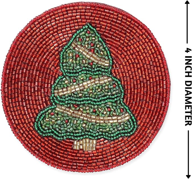 Folkulture Cute Coasters, Waterproof, Boho Table Décor | Holiday Magic Beaded - Image 4