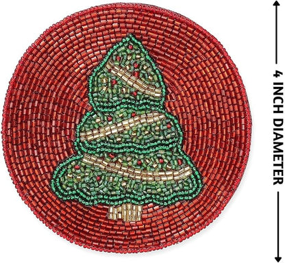 Folkulture Cute Coasters, Waterproof, Boho Table Décor | Holiday Magic Beaded - Image 4