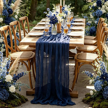 6Pcs Navy Blue Table Runner, 10FT Rustic Gauze Blue Table Runner 35*120inch - Image 6