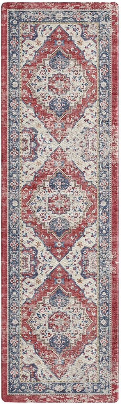 Color&Geometry Kitchen Floor Mats Anti Fatigue, Cushioned Boho Rugs,Waterproof Non Slip Kitchen Runner for Sink, Standing Mats for Office,24"x87",Red