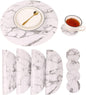 Marble Round Placemats and Coasters, Faux Leather Waterproof Table Mats, Easy to Wipe Off for Kitchen Dining Round Table
