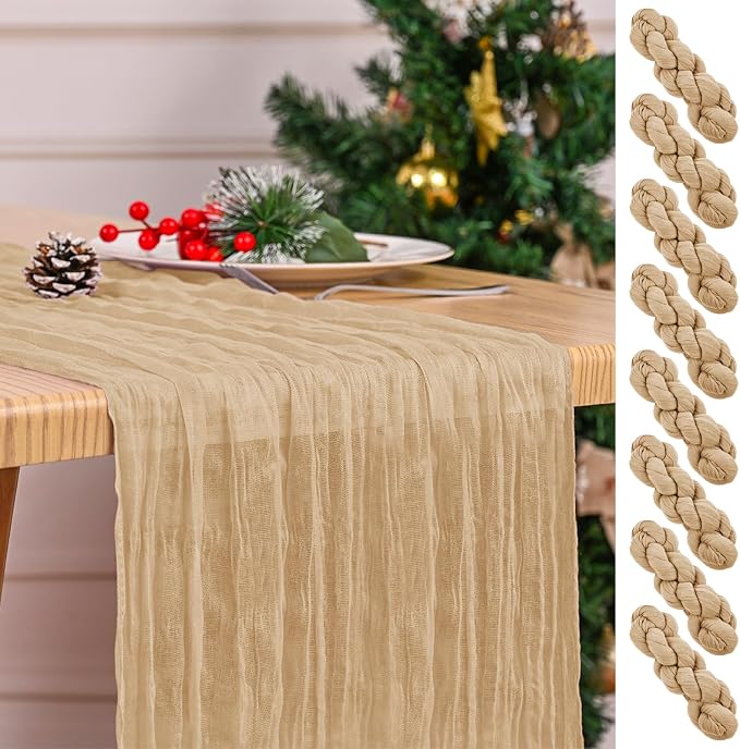 8 Pack Beige Table Runner 17 x 108inch Cheesecloth Table Runner Boho Gauze by Lumaycens