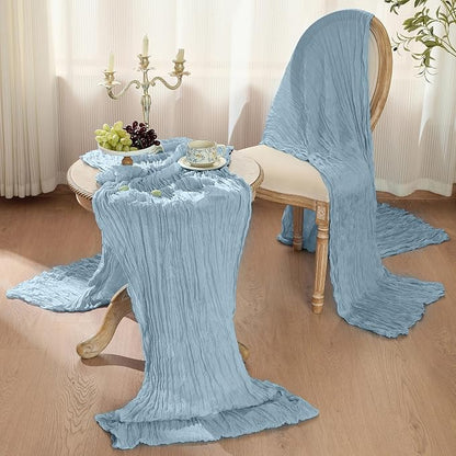 Dusty Blue Cheesecloth Table Runner 120inch Boho Gauze Home Decor | 10 FT Sheer - Image 3