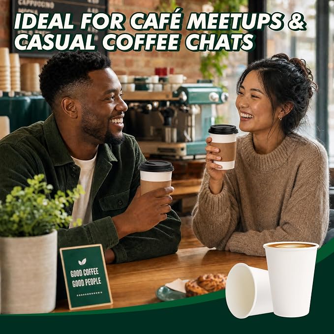12 oz Disposable Paper Coffee Cups, 50 Pack | Leak-Proof, - Image 8