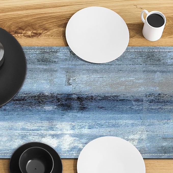 Blue Grey Table Runners Modern Art Farmhouse Linen Table Runners Dresser - Image 5