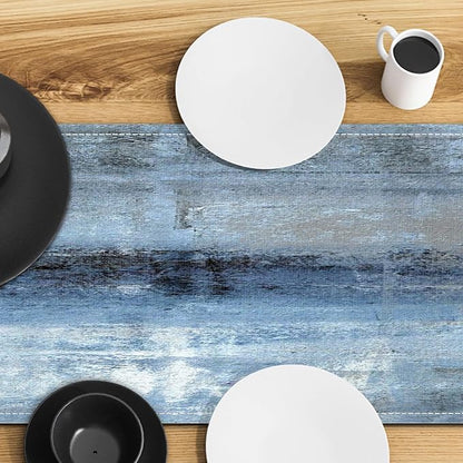Blue Grey Table Runners Modern Art Farmhouse Linen Table Runners Dresser - Image 5