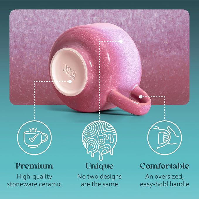 NOVA CERAMICS Pink Floral Coffee Mug - 16 oz Ceramic Mug - Astral Bloom | Pink - Image 6