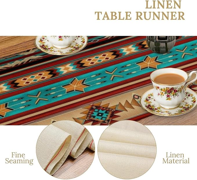 Aztec Table Runner, Ethnic Style Design Geometric Table Runners Dresser Scarves - Image 5
