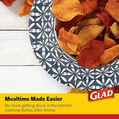Glad Round Disposable Paper Bowls, Blue Mosaic Design - Heavy Duty, Soak Proof, Cut-Resistant, Microwavable Bowl for All Foods & Daily Use, 16 Oz, 50 Count