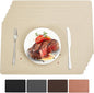 Vinyl Placemats Set of 6 Heat Resistant Easy Clean Non-Slip Place Mats for Dining Table Faux Leather Waterproof Stain Resistant Wipeable Washable PVC Table Mats(6, Beige)
