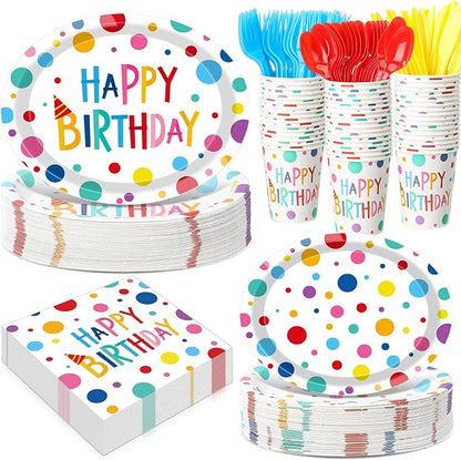 350 Pcs Happy Birthday Party Supplies Oval Paper Plates Set by Pajean