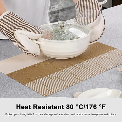 Placemats Set of 8, Vinyl Woven Place Mats Indoor Set of 8 Washable Wipeable PVC Table Mats Heat-Resistant Non Slip Placemat for Kitchen Dining Outdoor Table (Beige Light Brown, Set of 8)