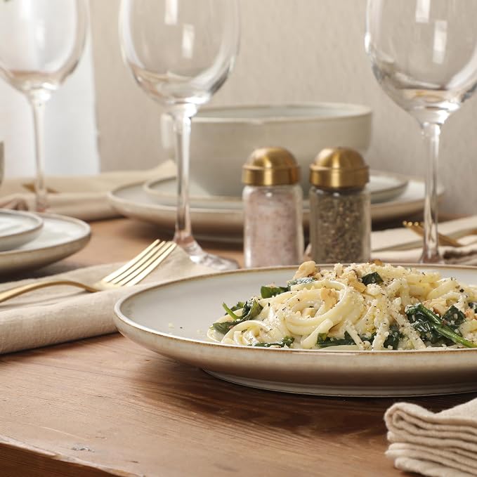Gibson Elite White Sands Plates and Bowls Sets, 12-Piece Stoneware Dinnerware - Image 4