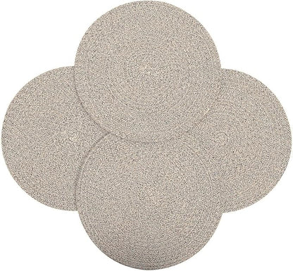 Set of 4 Round Woven Placemats,13.8 inch Plate Chargers Thick Place Mats Cotton Braided Tablemats Rattan Brown Table Mats Weave Placemats for Table Decoration