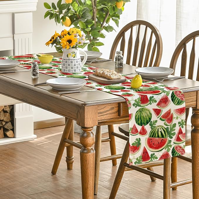 Artoid Mode Watermelon Leaves Fruit Spring Summer Table Runner, Seasonal - Image 4