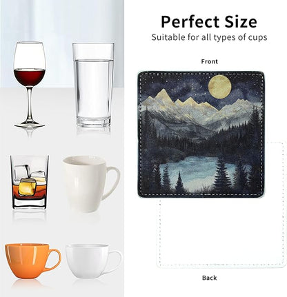 Marble Coasters Square Leather Drinks Coaster Set - Image 4