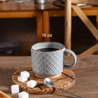 GBhome 15 OZ Stackable Coffee Mugs Set of 4, Ceramic Coffee Cups Set | 4 - Image 2