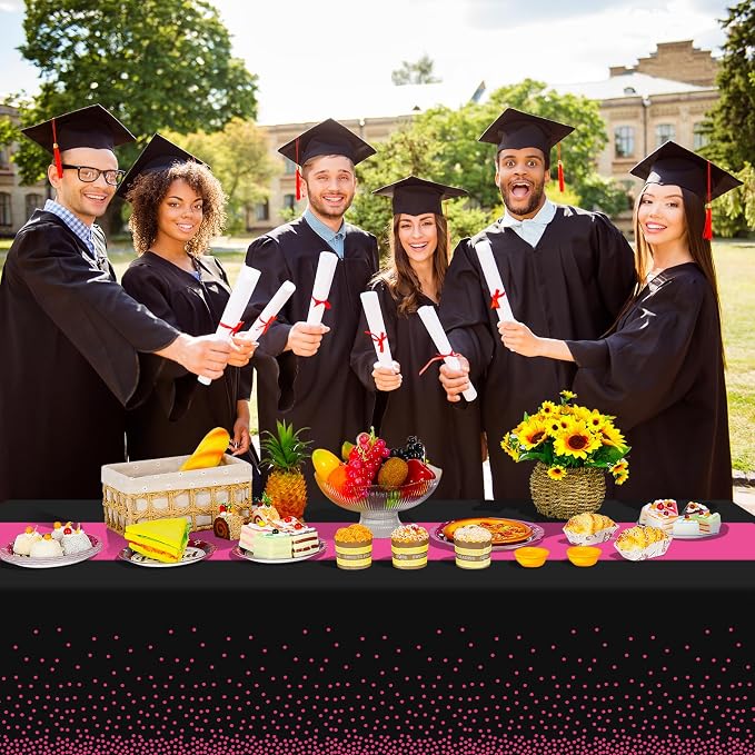 6Pcs Black Hot Pink Tablecloth Party Decorations, Plastic Black Table Cloth - Image 6