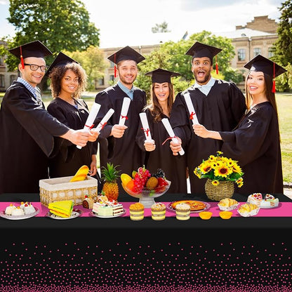 6Pcs Black Hot Pink Tablecloth Party Decorations, Plastic Black Table Cloth - Image 6