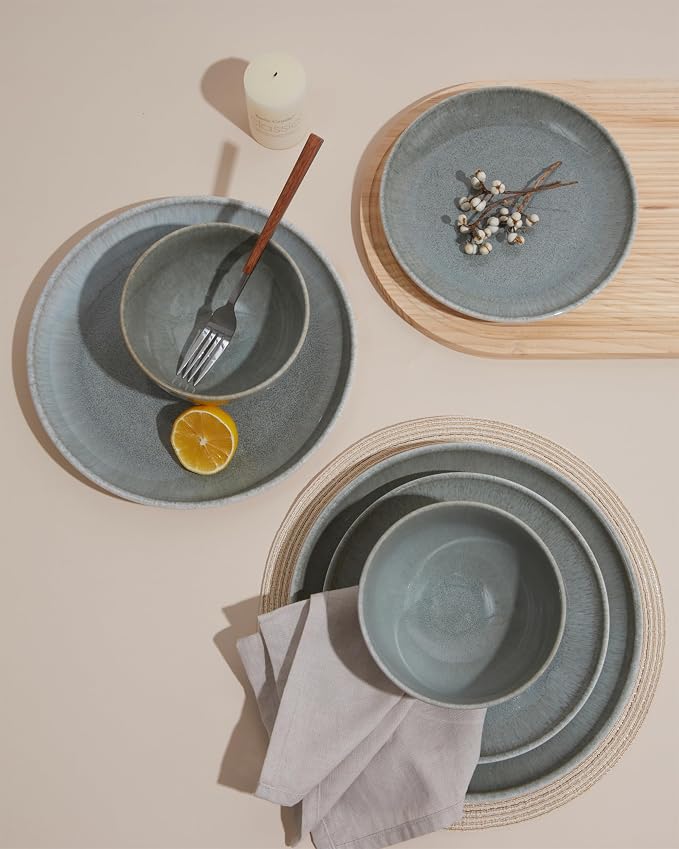 24 Piece Dinnerware Sets for 8, Modern Stoneware Plates and Bowls Sets - Image 6