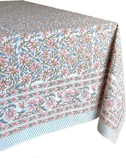 ATOSII Kalina 100% Cotton Fall Rectangle Tablecloth, Handblock Print Floral Table Cloth for Kitchen Dining Linen I Weddings Outdoors Easter Spring Summer I 72 X 120 Inches I 10 Seater