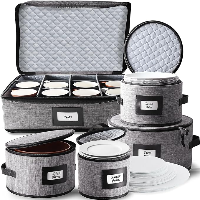 Fine China Storage Containers, 5 Piece Quilted Dish Storage Containers by HearthHarbor