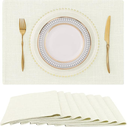 homing Cotton Linen Placemats Set of 8, Cloth Washable Farmhouse Dining Table Mats for Indoors & Outdoors, Easy to Clean, Cream, 13 x 19 Inch