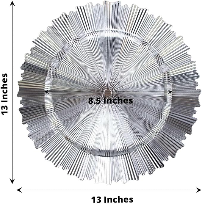 Efavormart 6 Pack | 13" Metallic Silver Sunray Acrylic Plastic Serving Plates - Image 3