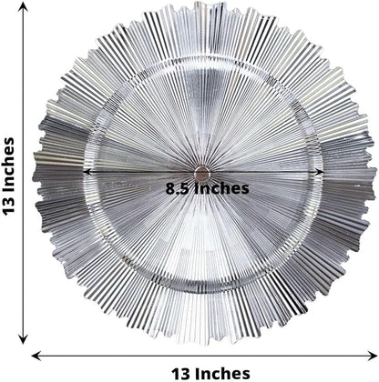 Efavormart 6 Pack | 13" Metallic Silver Sunray Acrylic Plastic Serving Plates - Image 3