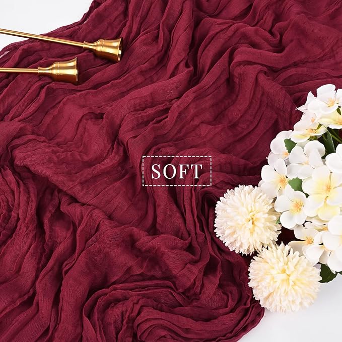 10FT 6 Pcs Burgundy Cheesecloth Table Runner Gauze Fabric Boho Cheese Cloth - Image 4