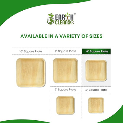 Compostable Palm Leaf Plates 8 Inch Square (50 Pack) | Disposable Biodegradable Plates Like Bamboo & Wooden | Microwave & Oven Safe | Eco-Friendly