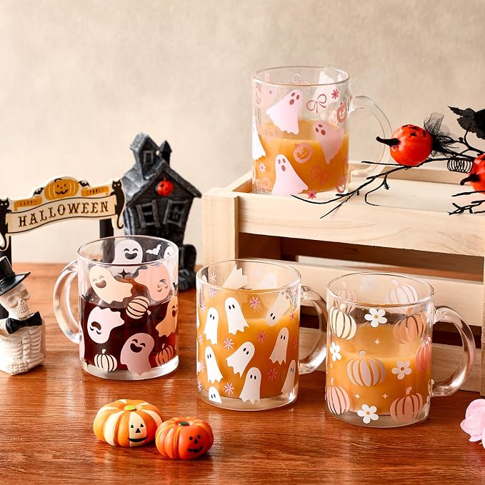 Tioncy 4 Pcs Halloween Ghost Coffee Mugs 12 oz Ghost Glass Cups - Image 2