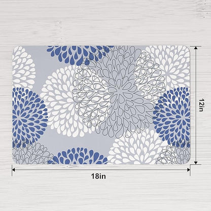 QIYI Placemats Set of 4, 12x18 Inch Faux Leather Place Mats for Kitchen Dinning, Heat Resistant Anti Slip Flower Table Mats, Waterproof Wipeable Washable Placemat Party Table Décor, Blue Floral Burst