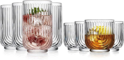 Glaver's 8-Piece Drinking Glass Set, Art Deco Ribbed Arch Glassware, 17oz - Image 6