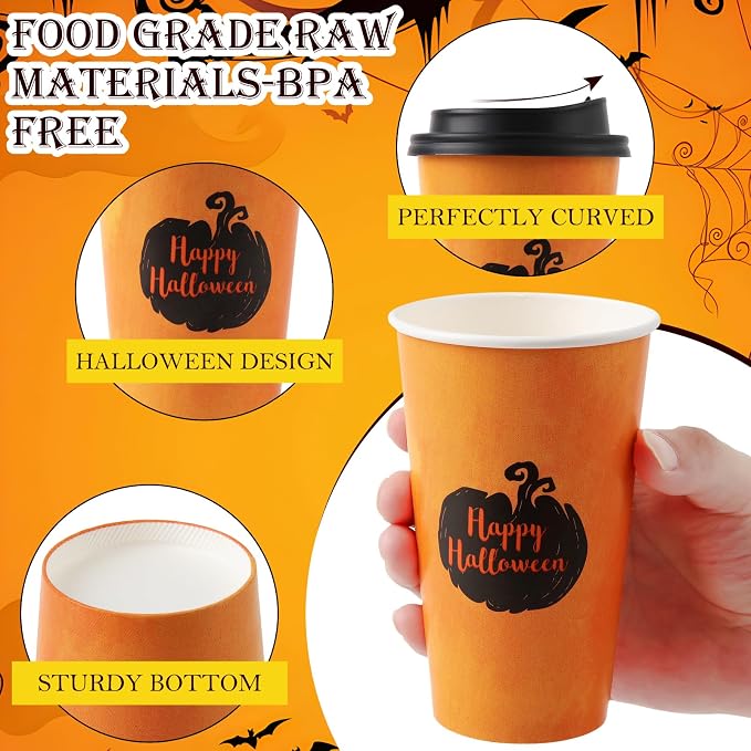 Tamone 100 PACK Halloween Cups 12OZ Disposable Coffee Cups - Image 3