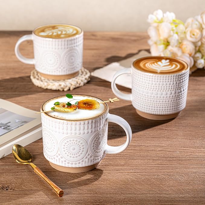 GBhome 12 oz Coffee Mugs Set of 4, Stackable Ceramic Coffee Cups Set | Modern - Image 5