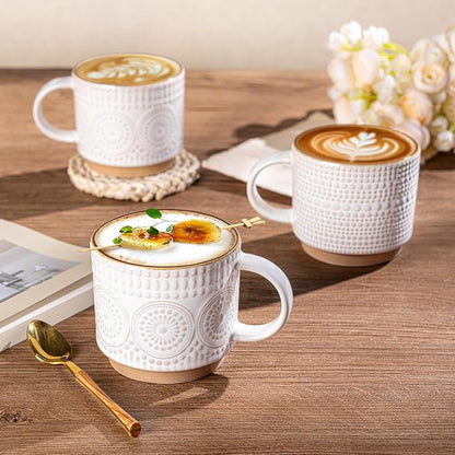 GBhome 12 oz Coffee Mugs Set of 4, Stackable Ceramic Coffee Cups Set | Modern - Image 5