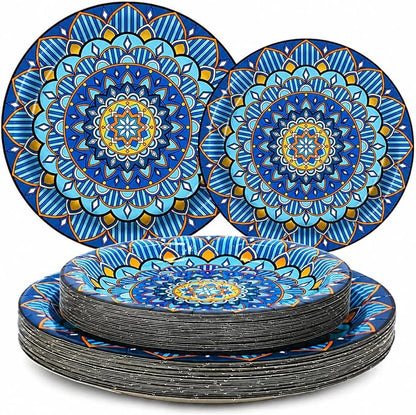 100PCS Boho Paper Plates 7Inch & 9Inch, Vintage Bohemian Disposable Dinnerware by EggSun
