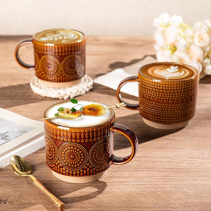 GBhome 12 oz Coffee Mugs Set of 4, Stackable Ceramic Coffee Cups Set | Modern - Image 6