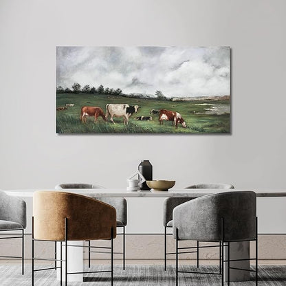 Belmrxne Large Nature Wall Art Green and Grey Wall Decor Landscape Canvas Painting Animal Artwork modern Wall Painting for Living Room Bedroom Office 29x58 Inches
