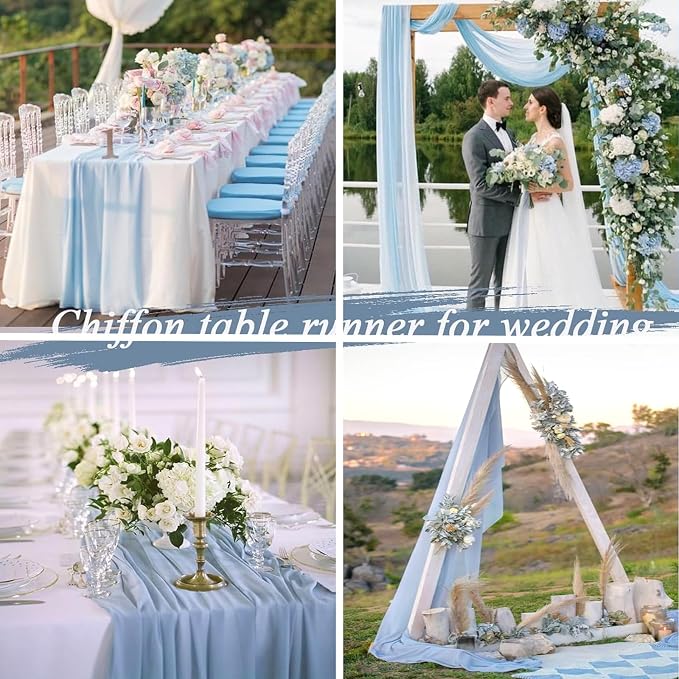 4 Pcs 10FT Sky Blue Chiffon Table Runners 30x120 Inches Tulle Boho Romantic - Image 7